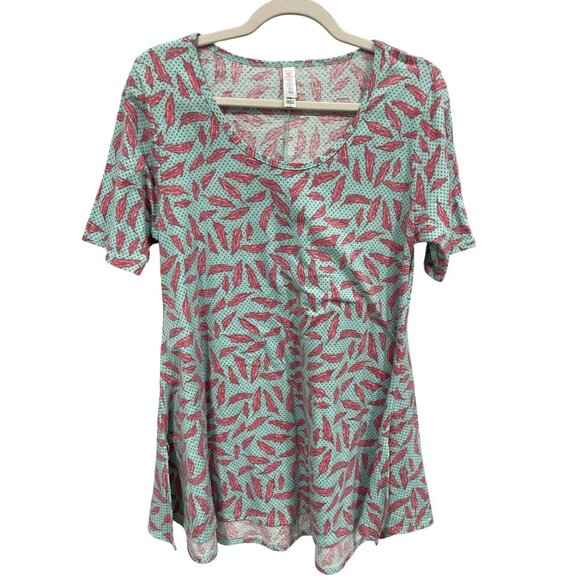 LuLaRoe Short Sleeve A Line Tunic Top Womens Small Leaf Print Polka Dot Blue NEW - Picture 1 of 7